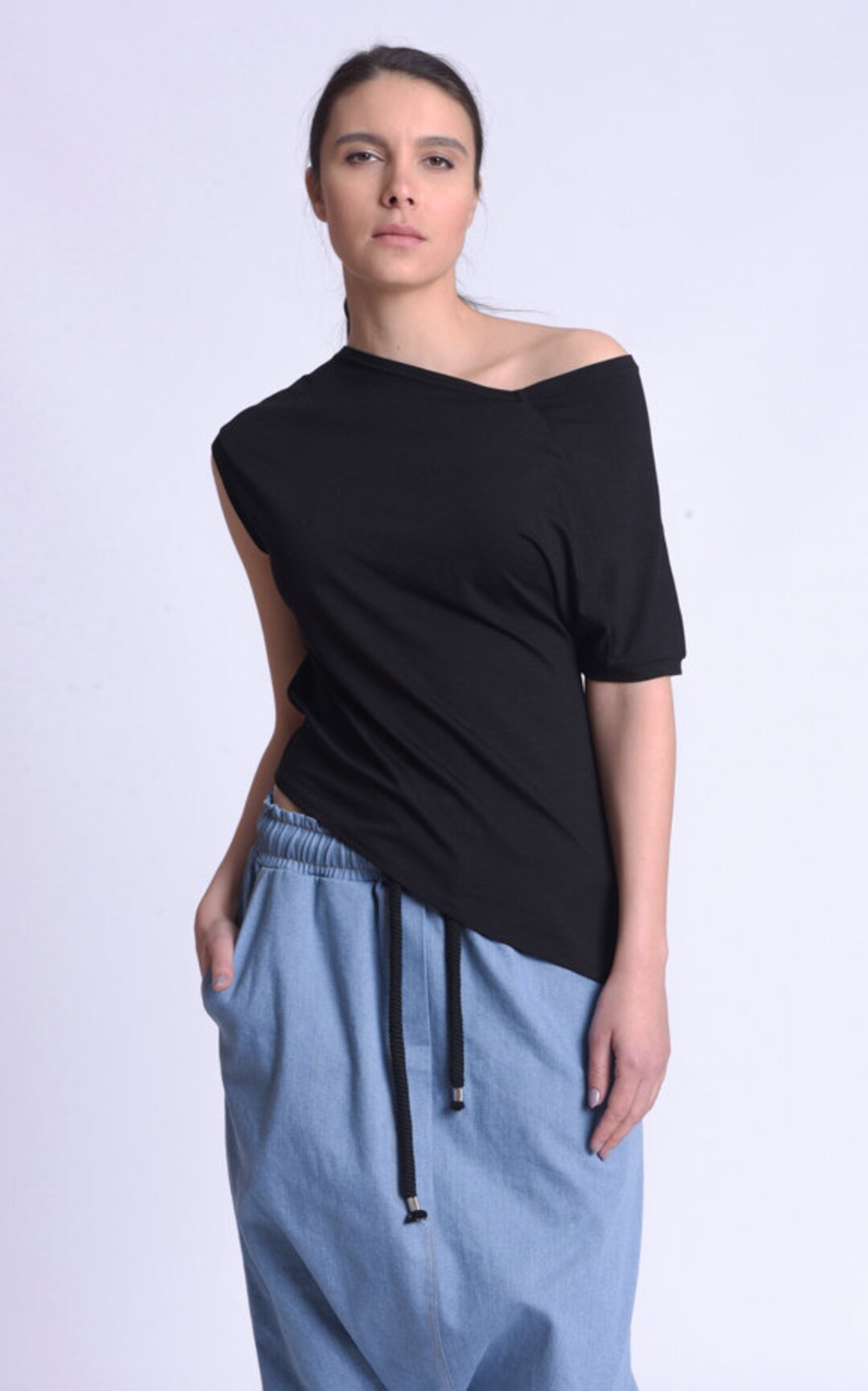 Asymmetric Trendy Open Shoulder Top by METAMORPHOZA METT0184 UK
