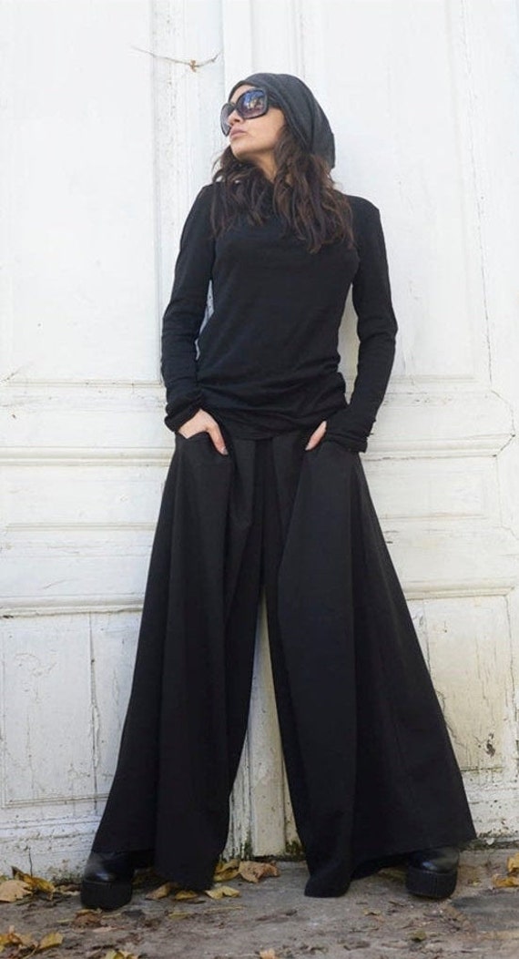 Long Loose Black Pants/wide Leg Harem Pants/black Oversize Skirt