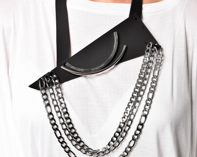 Leather Necklace / Oversized Necklace / Long Necklace / Big Long Necklace / Chain Necklace / Maxi Necklace / Big Bold Necklace