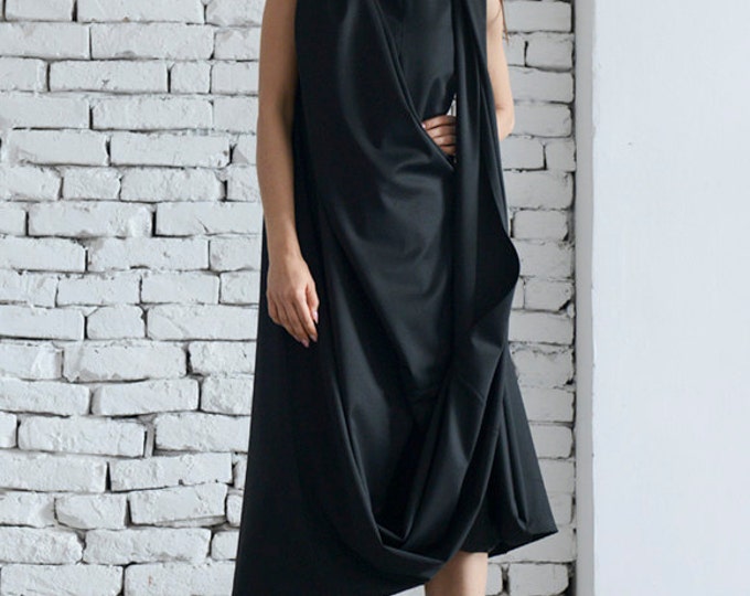 Black Maxi Dress / Loose Long Black Dress / Kaftan / Oversize Black Tunic / Asymmetrical Wrapped Top by METAMORPHOZA