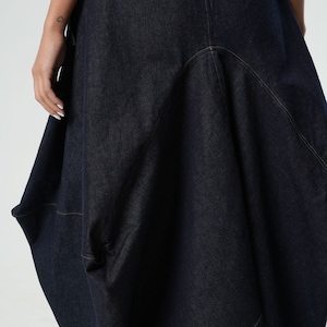 Extravagant Maxi Denim Skirt / Long Skirt With Pockets / Jeans Maxi Skirt / Asymmetrical Line Skirt / Cargo Style Pockets Skirt image 9