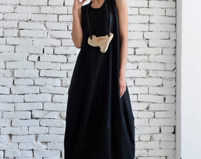 Oversize Long Dress/Black Loose Dress/Comfortable Sleeveless Dress/Black Maxi Dress/Casual Black Kaftan/Plus Size Black Dress METD0003