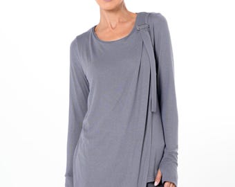 Casual Top / Long Sleeve Blouse / Practical Gray Top  METT0287