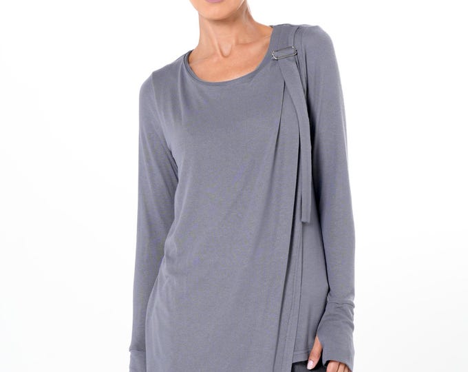 Casual Top / Long Sleeve Blouse / Practical Gray Top  METT0287