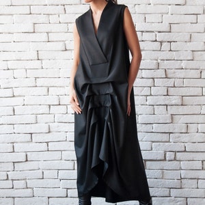 Extravagant Dress / Long Black Maxi Dress / Asymmetric Dress / Black V Neck Dress / Large Black Dress / Loose Fit Dress image 1