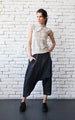 Black Linen Pants/Asymmetric Loose Pants/Linen Capris/Loose Maxi Pants/Oversize Linen Trousers/Wide Leg Maxi Pants/Black Pants METP0043 