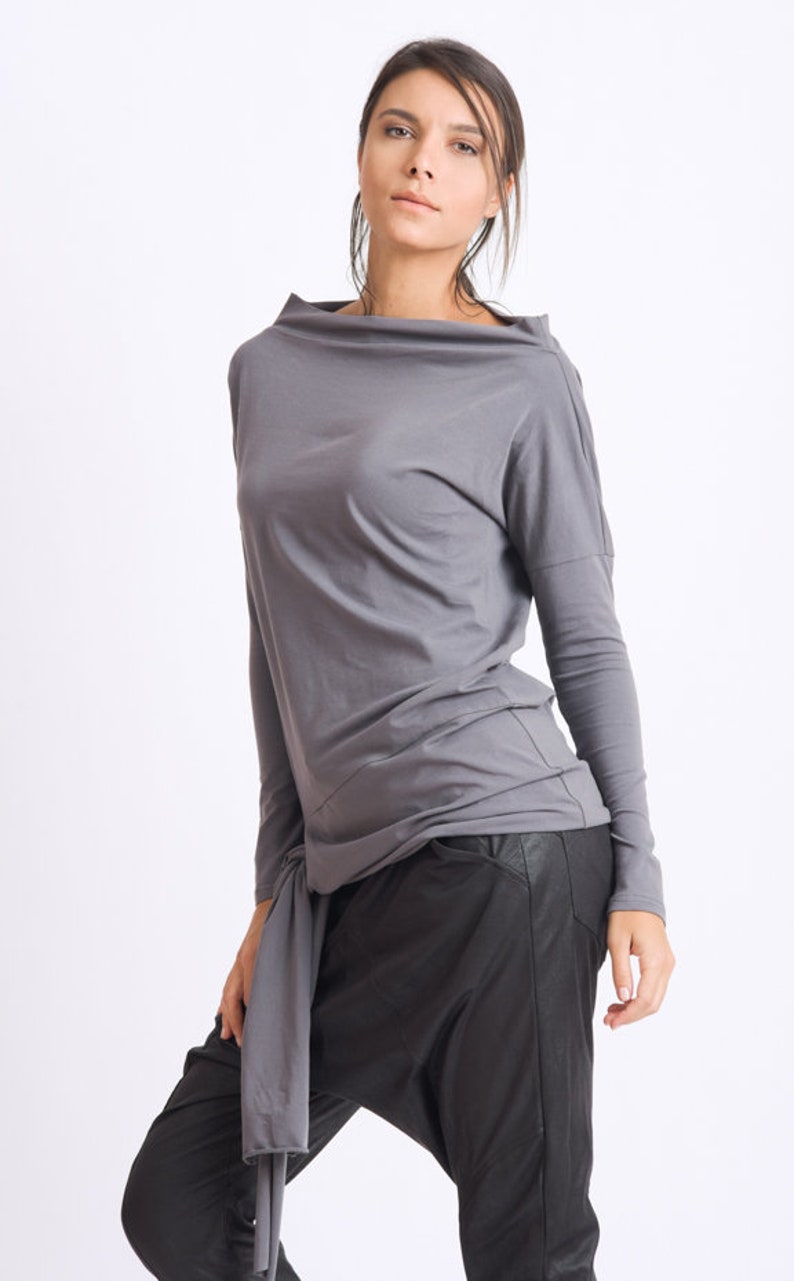 Long Sleeve Grey Top/Extravagant Long Blouse/Long Sleeve Loose Etsy