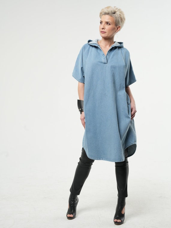 Oversized Denim Hooded Dress - METD0235