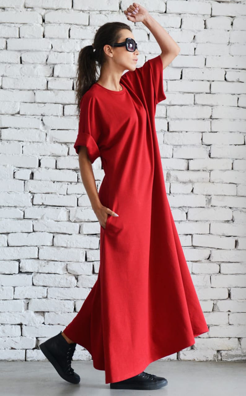 Kaftan Maxi Dress / Red Kaftan / Plus Size Dress / Red Casual Dress / Caftan Maxi Dress / Oversized Dress / Plus Size Kaftan image 4