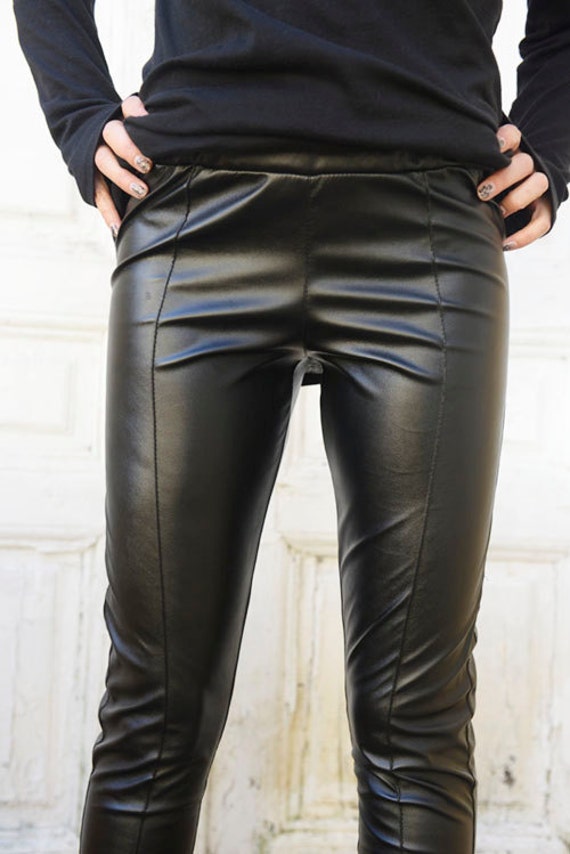 Sexy Black Leather Tight Pants/extravagant Leather Long Leggings