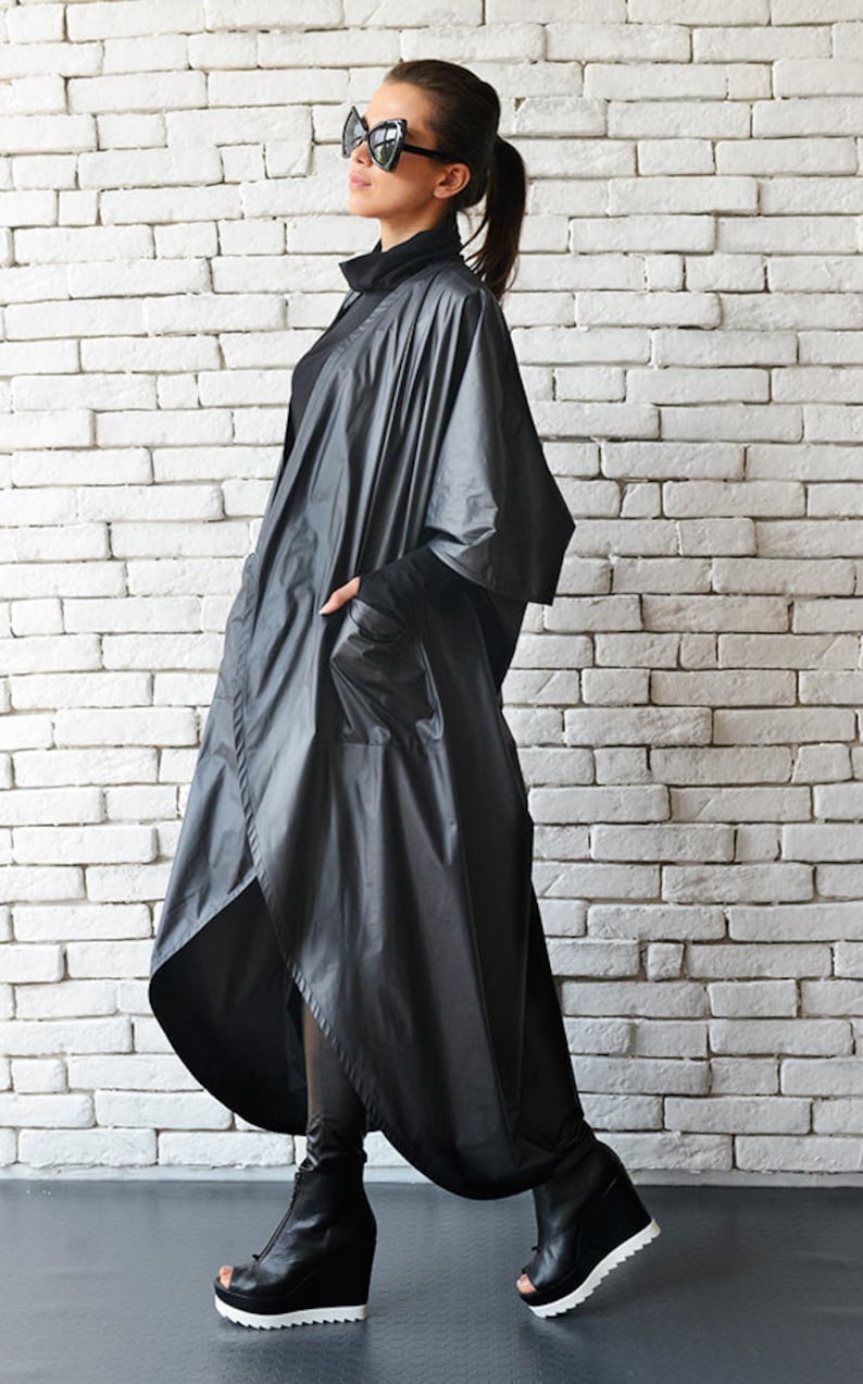 Black Loose Casual Jacket/oversize Rain Coat/extravagant Black - Etsy