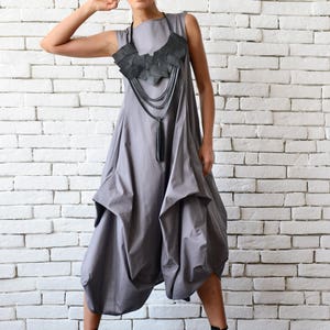 Grey Loose Asymmetric Dress/Extravagant Party Dress/Plus Size Tunic/Oversize Long Top/Grey Summer Kaftan/Sleeveless Maxi Dress METD0085 Gray