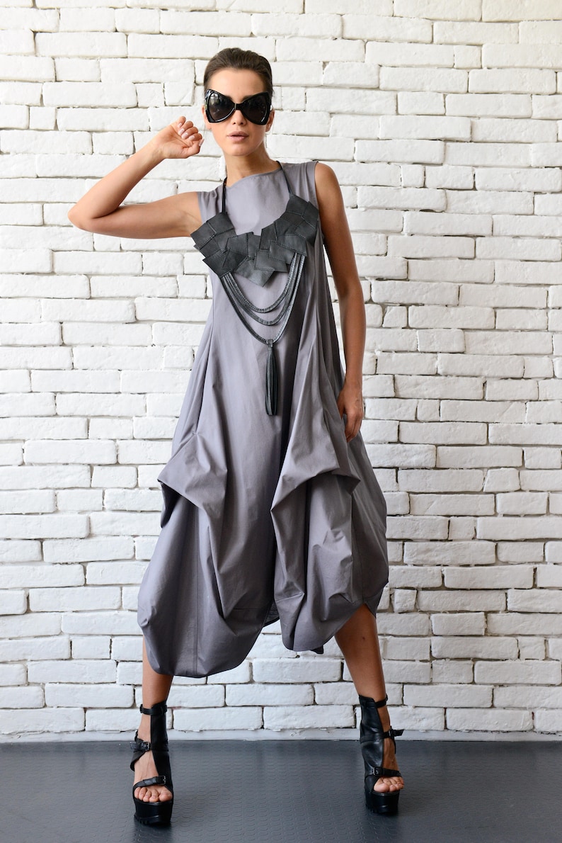 Grey Loose Asymmetric Dress/Extravagant Party Dress/Plus Size Tunic/Oversize Long Top/Grey Summer Kaftan/Sleeveless Maxi Dress METD0085 Grey