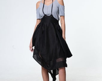 Linen Maxi Skirt / Linen Midi Skirt / Black Linen Skirt / Suspenders Skirt / Plus Size Maxi Skirt /Asymmetrical Skirt /Linen Skirt Women