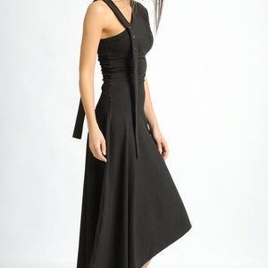 Black Asymmetric Dress/Extravagant Loose Dress/Oversize Long Tunic with One Sleeve/Dress with Studs/Casual Black Dress METD0121 image 5