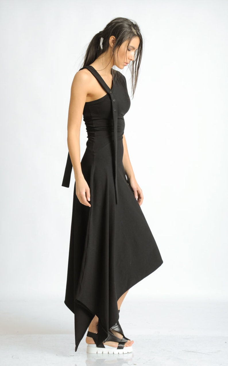 Black Asymmetric Dress/Extravagant Loose Dress/Oversize Long Tunic with One Sleeve/Dress with Studs/Casual Black Dress METD0121 image 5