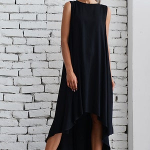 Black Asymmetric Dress/Oversize Loose Tunic/Plus Size Black Dress/Black Maxi Dress/Sleeveless Tunic Top/Casual Summer Black Dress METT0043 image 5
