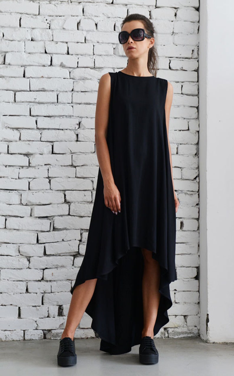 Black Asymmetric Dress/Oversize Loose Tunic/Plus Size Black Dress/Black Maxi Dress/Sleeveless Tunic Top/Casual Summer Black Dress METT0043 image 5