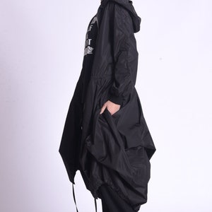 Black Long Raincoat / Hooded Raincoat Women / Oversize Jacket / Plus Size Clothing image 3