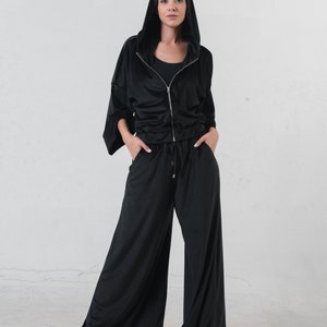 Women Crop Top and Pant SUIT, Sexy Suit, Black Crop Tops, Black