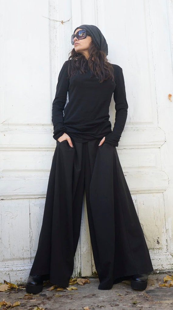 Long Loose Black Pants/wide Leg Harem Pants/black Oversize Skirt