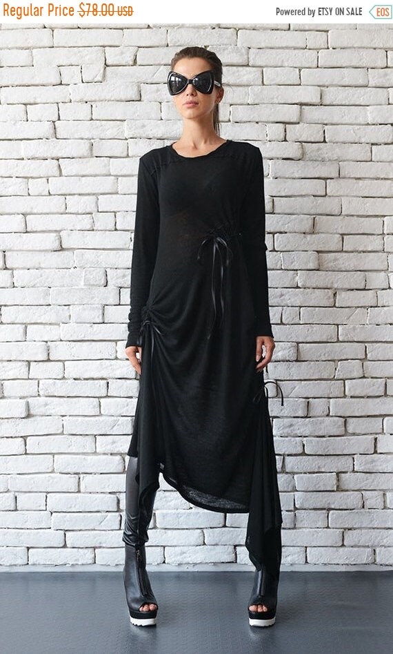 SALE Black Maxi Dress/Oversize Long Tunic/Extravagant Black