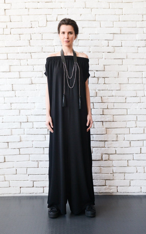 Black Maxi Jumpsuit extravagant Wide Leg Romper plus Size Long Jumpsuit everyday Casual Jumpsuit black Loose One Piece oversize Romper Etsy UK