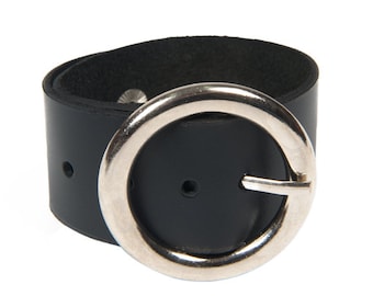 Black Buckle Bracelet/Genuine Leather Hand Accessory/Handmade Leather Band/Extravagant Black Leather Bracelet/Black Wide Wrist Bracelet