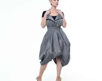 Pinafore Skirt With Ties in Gray / Extravagant Short Dress METWB013