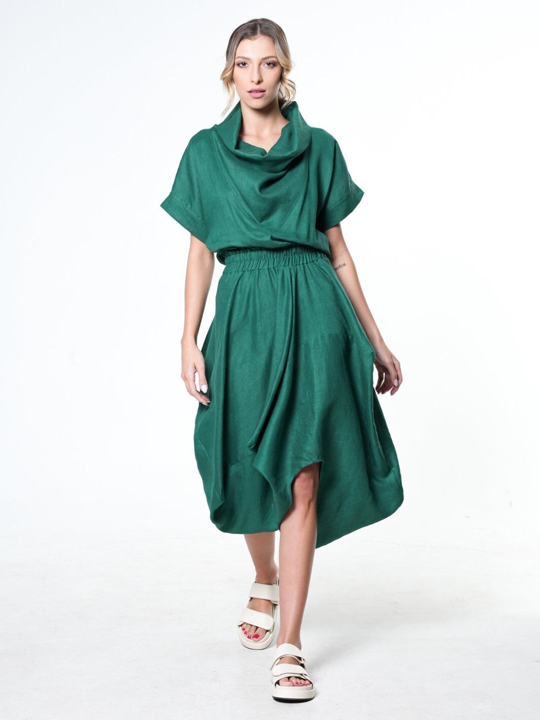 NEW Linen Summer Dress / Green Linen Dress / Asymmetric Dress - Etsy