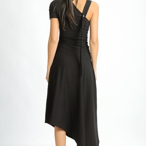 Black Asymmetric Dress/Extravagant Loose Dress/Oversize Long Tunic with One Sleeve/Dress with Studs/Casual Black Dress METD0121 image 7