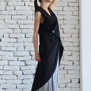 Asymmetric Black Top / Linen Black Tunic / Black Linen Top / Black Dress / Linen Top/ Linen Black Tunic / Long Black Vest / Sleeveless Coat image 3