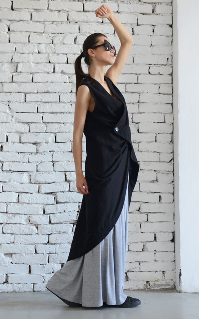 Asymmetric Black Top / Linen Black Tunic / Black Linen Top / Black Dress / Linen Top/ Linen Black Tunic / Long Black Vest / Sleeveless Coat image 3