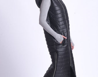 Long Puffer Vest / Quilted Sleeveless Jacket / Oversized Puffy Vest / Quilted Puffer Gilet / Plus Size Vest / Winter Warm Coat METC0082