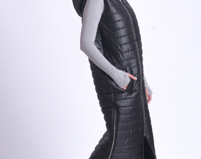 Long Puffer Vest / Quilted Sleeveless Jacket / Oversized Puffy Vest / Quilted Puffer Gilet / Plus Size Vest / Winter Warm Coat METC0082