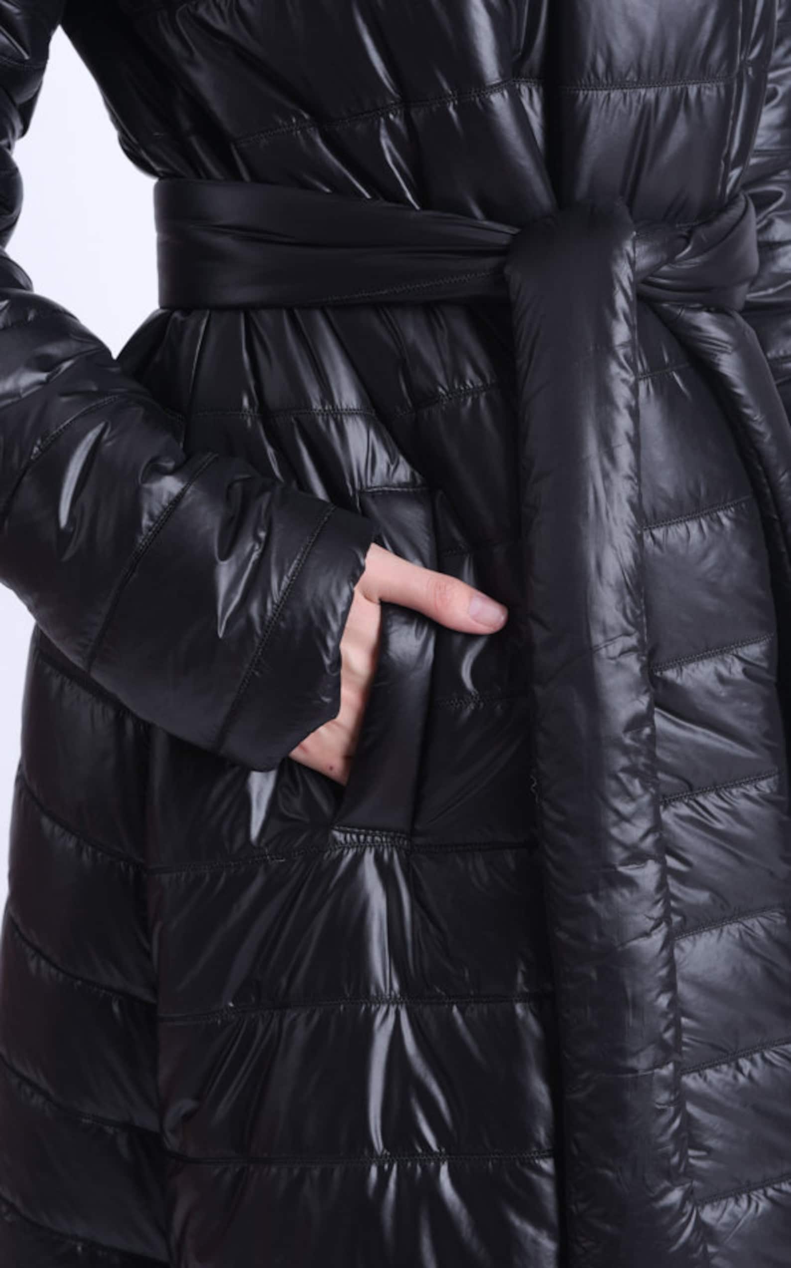 NEW Long Down Coat with Belt/Oversize Shiny Jacket/Black Etsy
