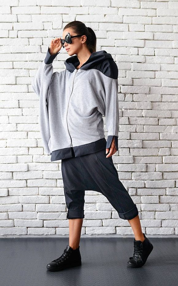 Grey Cotton Jacket / Two Colored Top / Autumn Jacket / Short Etsy