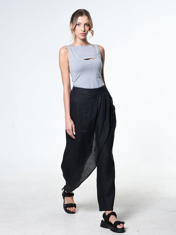 Women's plus size black linen pants store