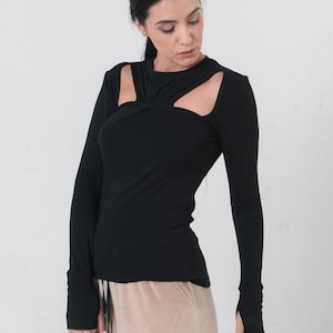 Cut Out Top / Thumb Hole Top / Black Cut Out Top / 21st Birthday Gift for Her / Xmas Gift for Wife / Tight Top/Sexy Gothic Clothing METT0225