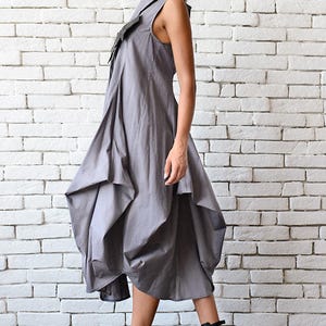 Grey Loose Asymmetric Dress/Extravagant Party Dress/Plus Size Tunic/Oversize Long Top/Grey Summer Kaftan/Sleeveless Maxi Dress METD0085 image 8