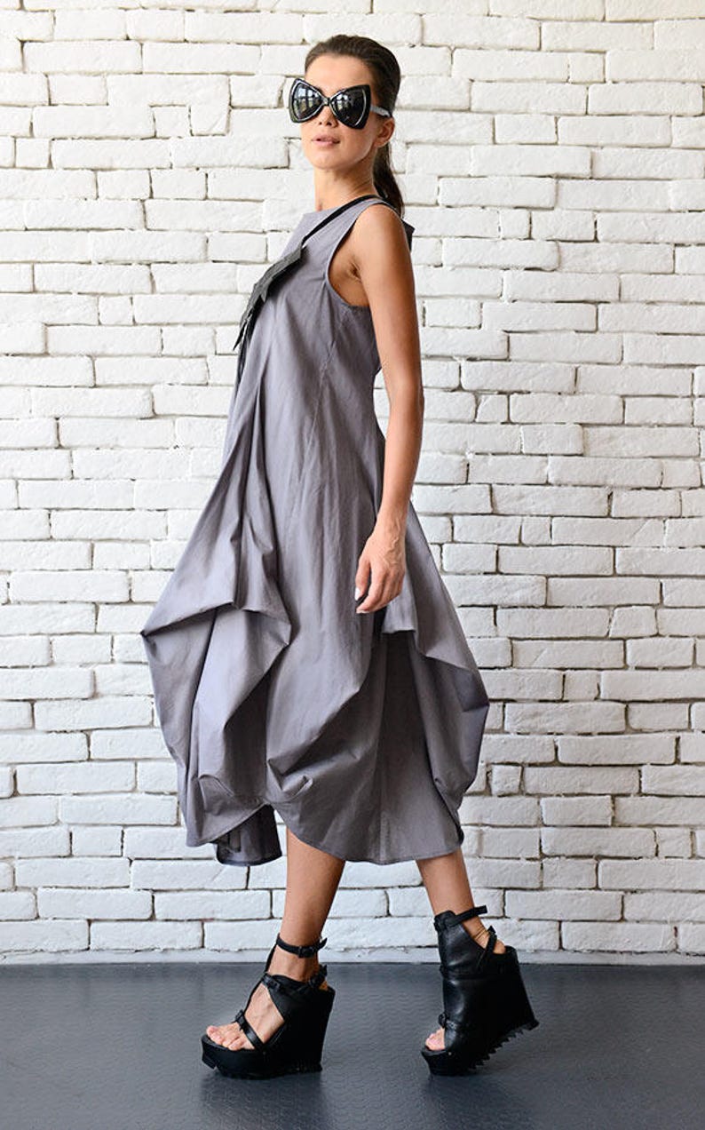 Grey Loose Asymmetric Dress/Extravagant Party Dress/Plus Size Tunic/Oversize Long Top/Grey Summer Kaftan/Sleeveless Maxi Dress METD0085 image 8