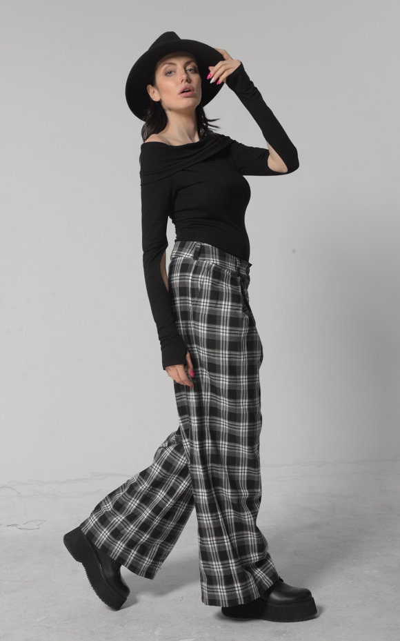 Womens Plaid Pants / Checkered Pants / Plaid Trousers / Wide - Etsy