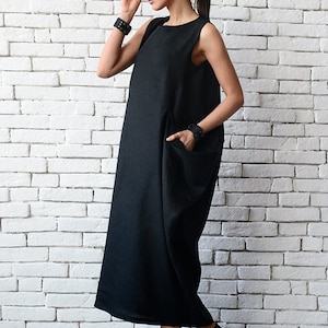 Black Maxi Dress/sleeveless Black Kaftan/loose Linen Long - Etsy