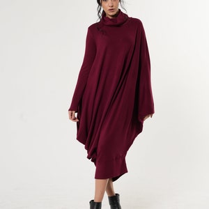 Burgundy Oversize Dress/Comfortable Maxi Dress/Wine Long Dress/Warm Dress/Long Sleeve Kaftan/Plus Size Maxi Dress/Burgundy Loose Dress image 2