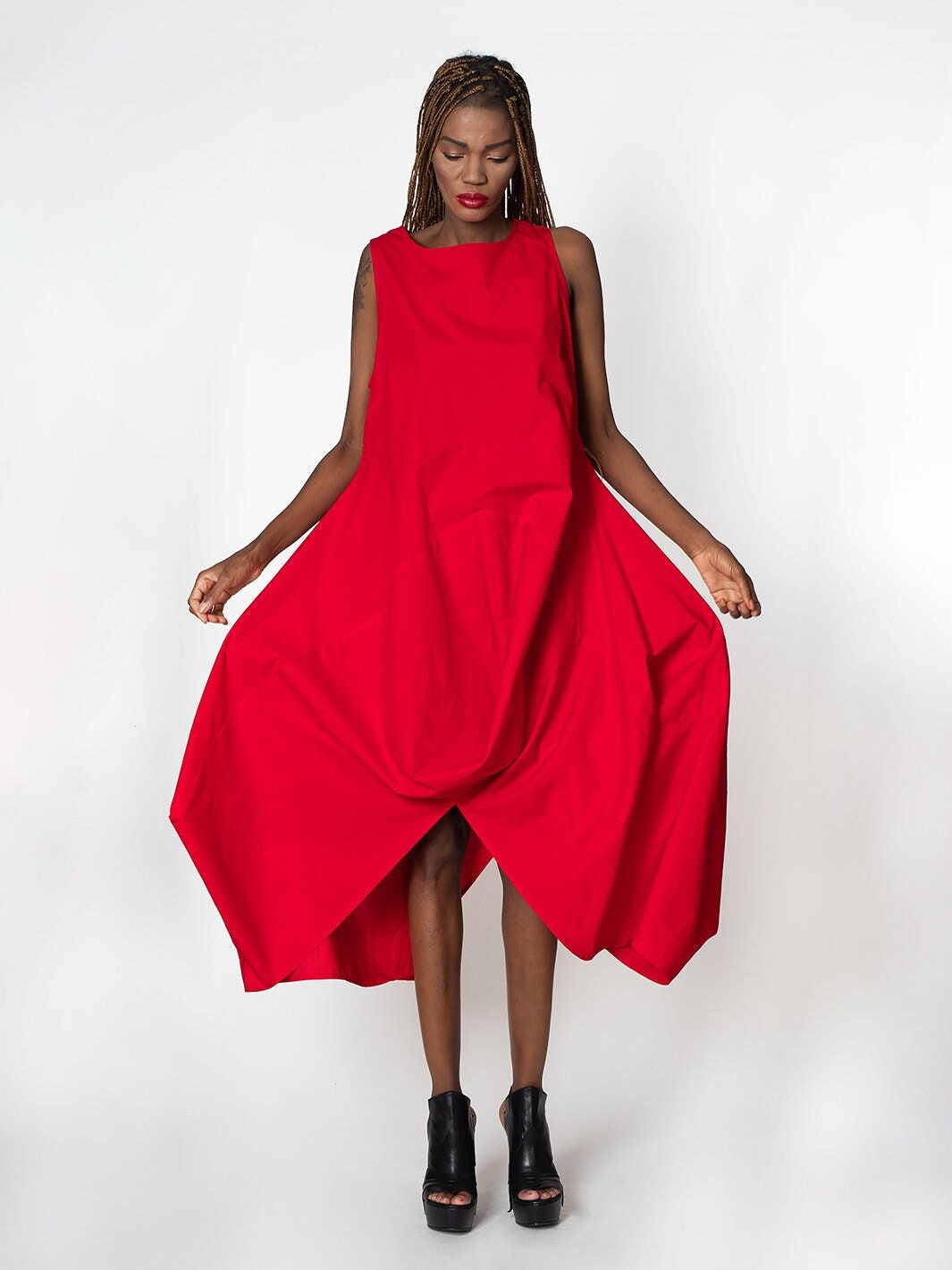 red cotton dress