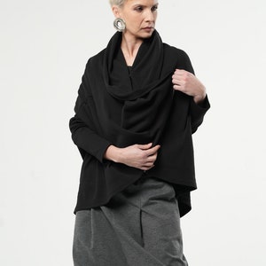 Black Loose Cardigan / Asymmetric Cardigan With Side Zipper