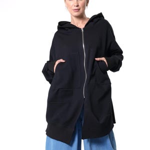 Asymmetric Zip-Up Sweatshirt / Black Cotton Cardigan METC0145