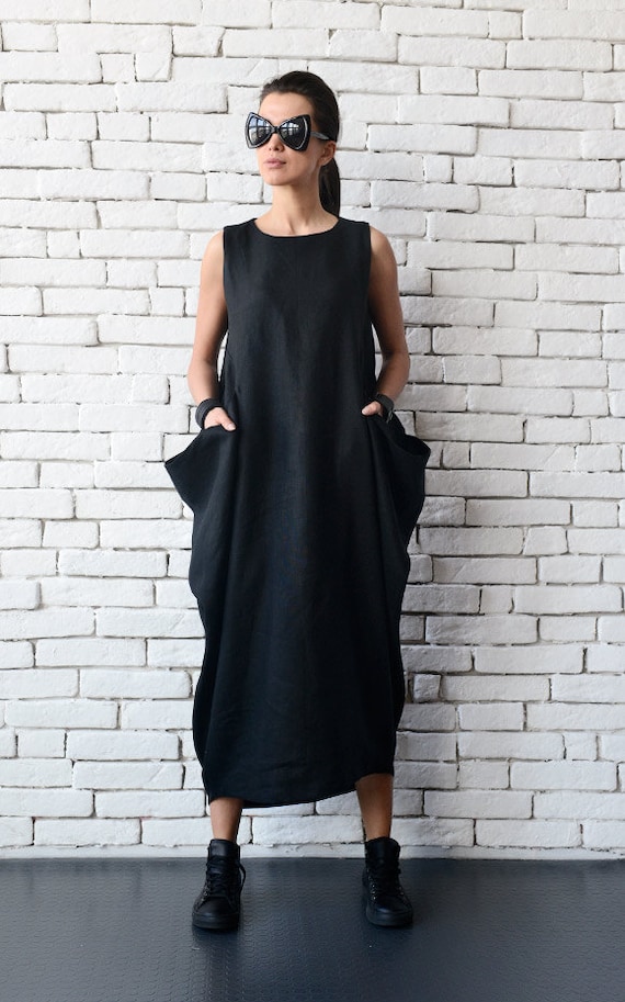 Maxi Vestido Negro / Kaftan Negro Sin Mangas / Vestido Largo - Etsy España