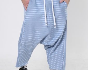 Men’s Striped Drop Crotch Denim Pants | Baggy Urban Jeans | Modern Menswear Bottoms METMP0014