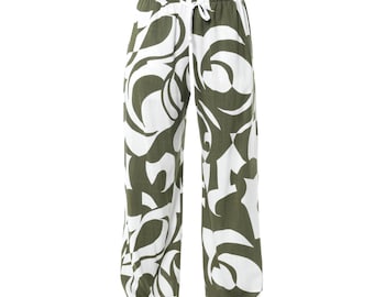 Straight Viscose Trousers - Relaxed Pants With Print In Green - METP0146